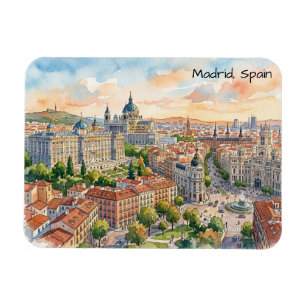 Madrid Spanien Arkitektur Akvarell Målning Magnet