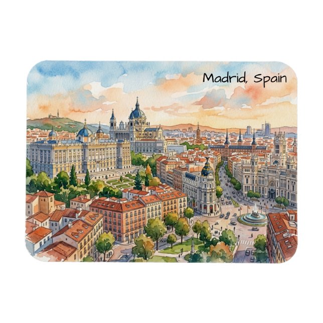 Madrid Spanien Arkitektur Akvarell Målning Magnet (Horisontell)