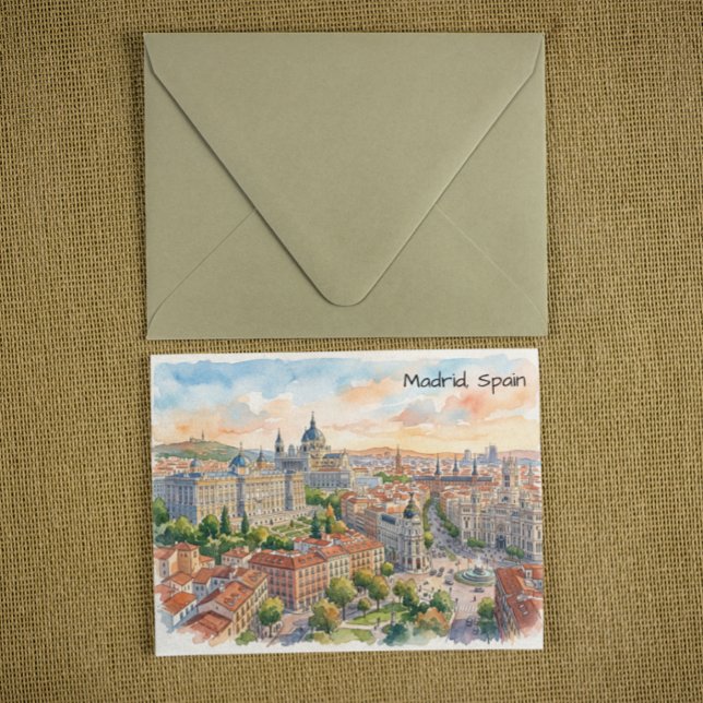 Madrid Spanien Arkitektur Akvarell Målning Vykort (Madrid Spain Architecture Watercolor Painting Postcard)