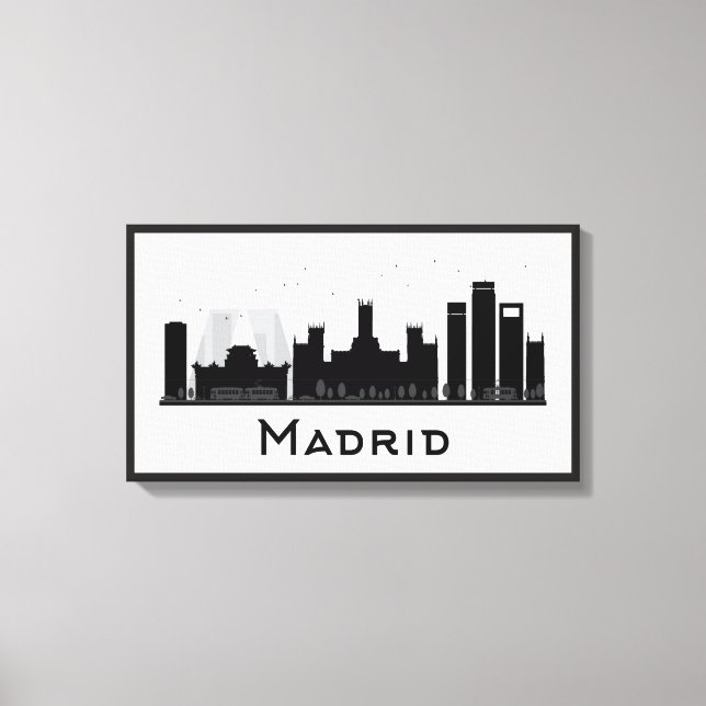 Madrid, Spanien | Black & White City Skyline Canvastryck (Framsida)