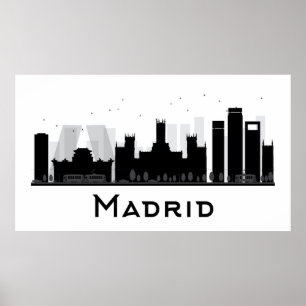 Madrid, Spanien   Black & White City Skyline Poster