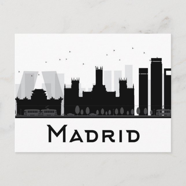 Madrid, Spanien | Black & White City Skyline Vykort (Framsida)