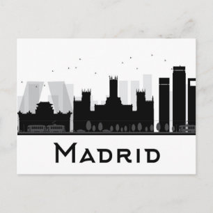 Madrid, Spanien   Black & White City Skyline Vykort