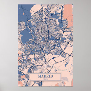 Madrid Spanien Blåsigt Stadskarta Resa Poster