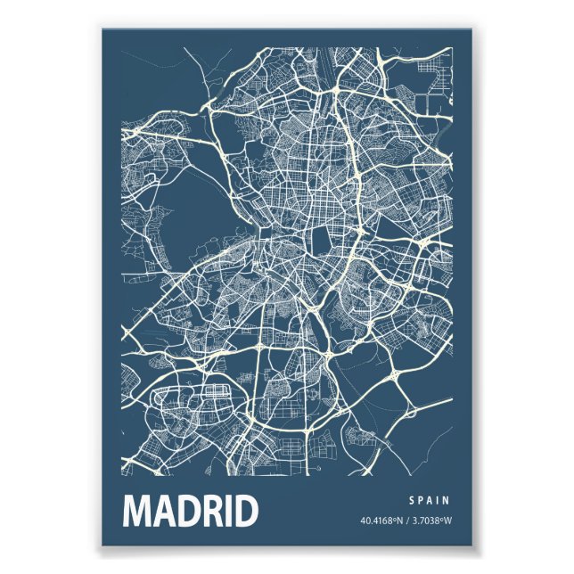 Madrid - Spanien Blueprint City Karta Fototryck (Framsidan)