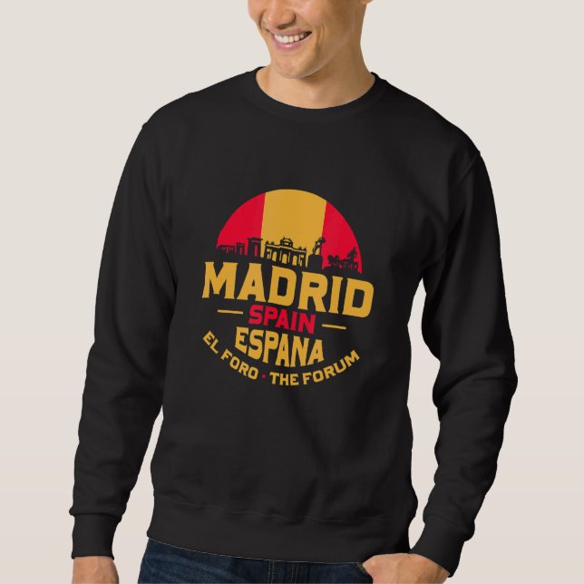Madrid Spanien Espana Historical Skyline Spanska Lång Ärmad Tröja (Framsida)