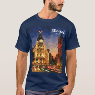 Madrid Spanien Gran Via Natt Vattenfärg Stadsscen T Shirt
