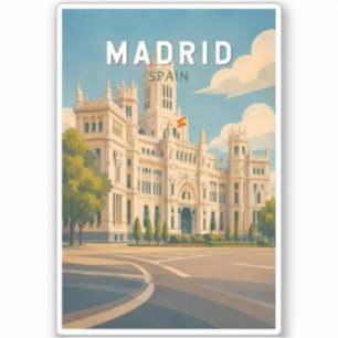 Madrid Spanien Illustration Resa Konst Vintage Klistermärken