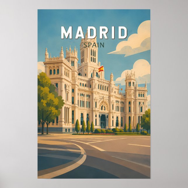 Madrid Spanien Illustration Resa Konst Vintage Poster (Framsidan)