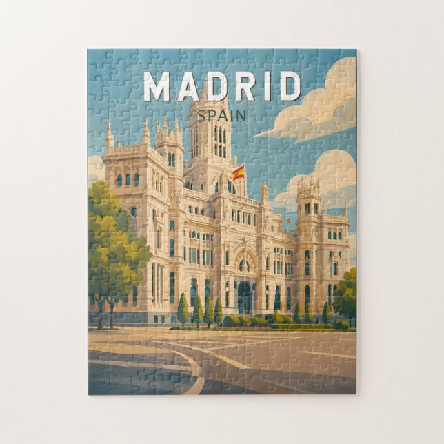 Madrid Spanien Illustration Resa Konst Vintage Pussel (Vertikal)
