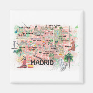 Madrid Spanien illustrerade Karta med huvudvägar Magnet