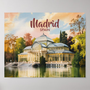 Madrid Spanien Palacio de Cristal Akvarell Resa Poster