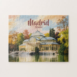 Madrid Spanien Palacio de Cristal Akvarell Resa Pussel