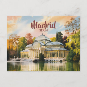 Madrid Spanien Palacio de Cristal Akvarell Resa Vykort