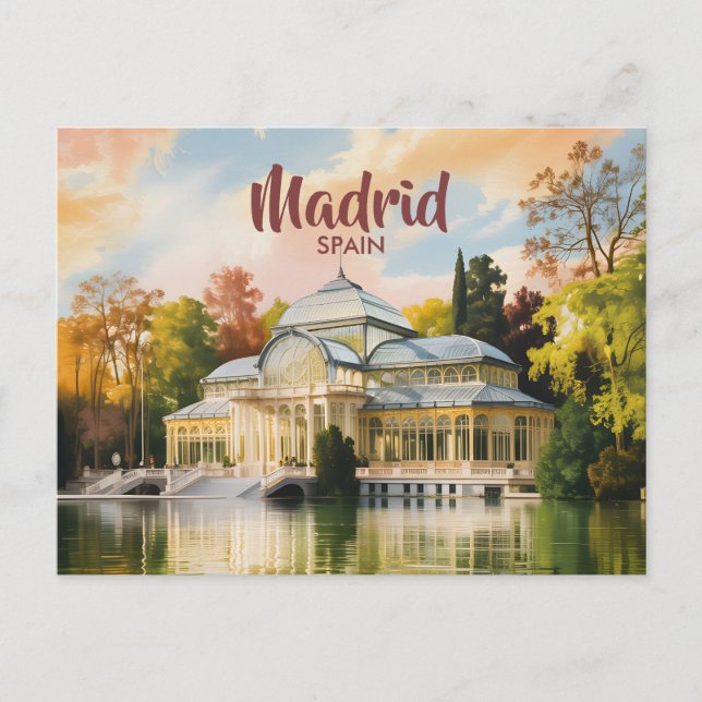 Madrid Spanien Palacio de Cristal Akvarell Resa Vykort (Framsida)