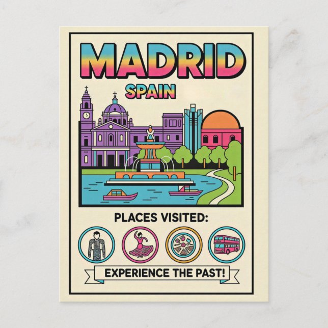 Madrid Spanien Retro 1990-talets Resa Vykort (Framsida)