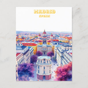 Madrid Spanien Silhouette Watercolor Painting Vykort