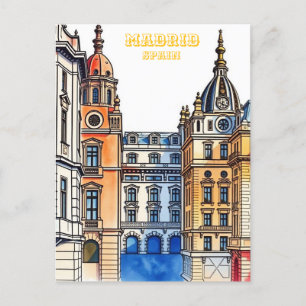 Madrid Spanien Silhouette Watercolor Painting Vykort
