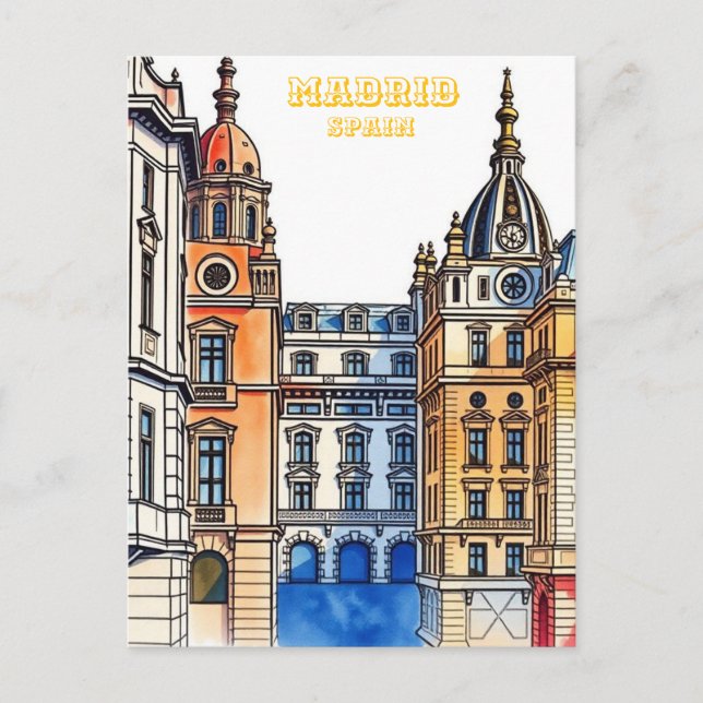 Madrid Spanien Silhouette Watercolor Painting Vykort (Framsida)