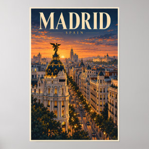 Madrid Spanien Solnedgång Illustration Resa Konst Poster