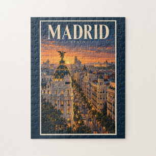 Madrid Spanien Solnedgång Illustration Resa Konst Pussel
