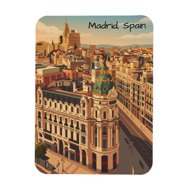 Madrid Spanien Stadssiluett Arkitektur Magnet (Vertikal)