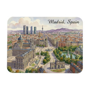 Madrid Spanien Stadssiluett Vattenfärg Målar Magnet
