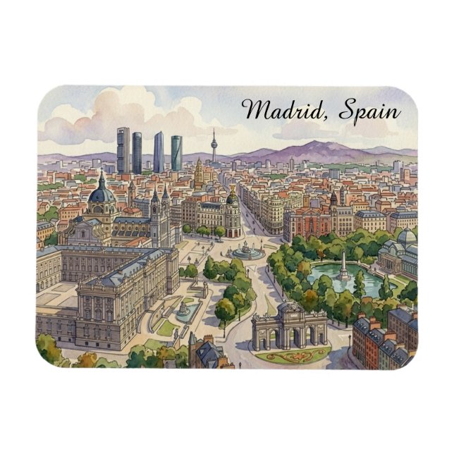 Madrid Spanien Stadssiluett Vattenfärg Målar Magnet (Horisontell)