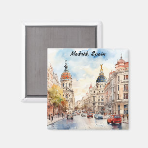Madrid Spanien Stadsvy Vattenfärg Småländning Magnet