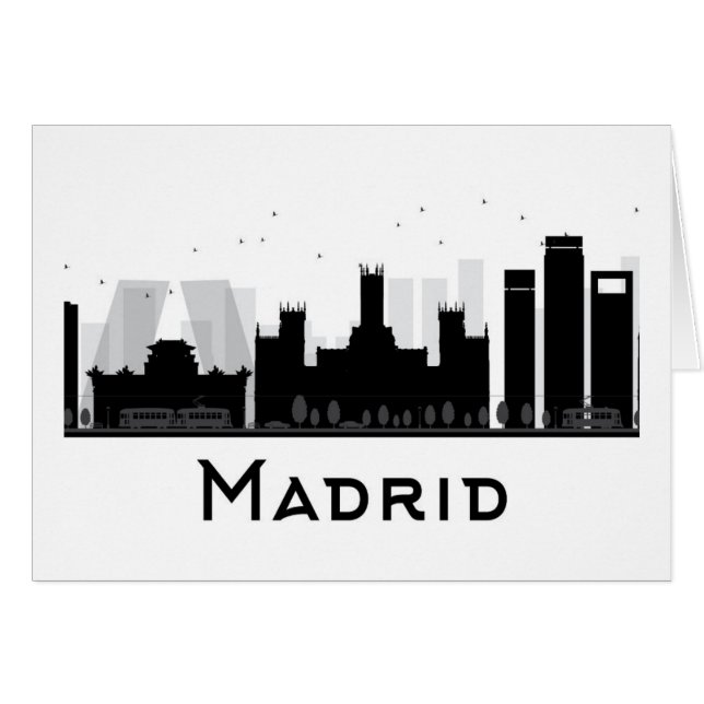 Madrid Spanien | svart & vitstadshorisont Hälsningskort (Framsidan Horizontal)