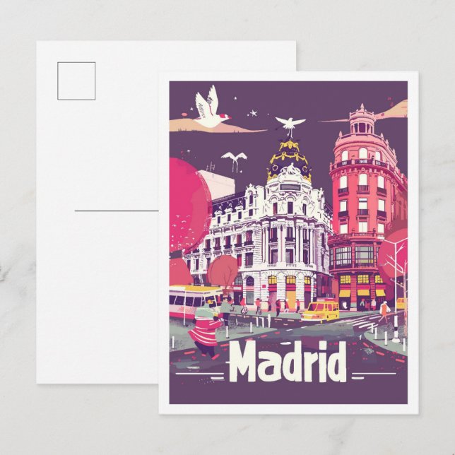 Madrid Spanien Vintage resor Illustration Vykort (Fram/baksida)