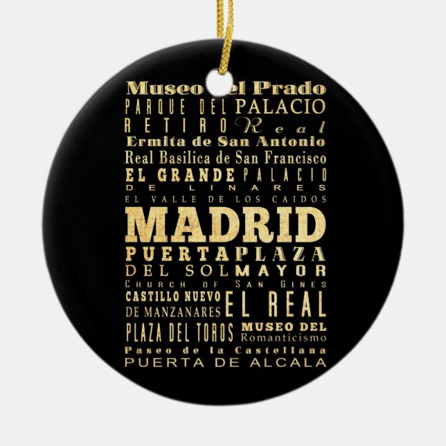 Madrid stad av Spanien typografikonst Julgransprydnad Keramik (Framsidan)