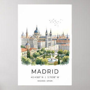 Madrid Stadssiluett Konsttryck Skyline, Fontän Poster