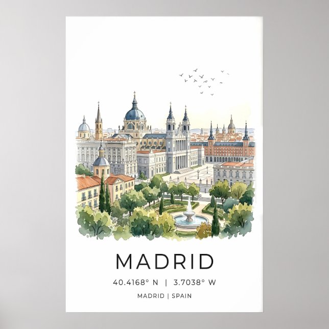 Madrid Stadssiluett Konsttryck Skyline, Fontän Poster (Framsidan)
