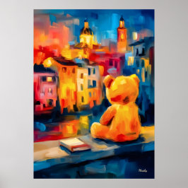 Madrid Teddy Solnedgång Plaza Skyline Tryck