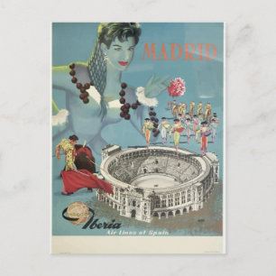 Madrid vintage resor vykort