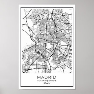 Madrid White Karta Poster - Madridmurens konst