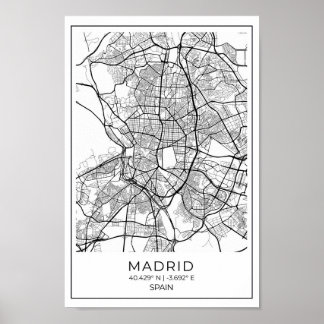 Madrid White Karta Poster - Madridmurens konst
