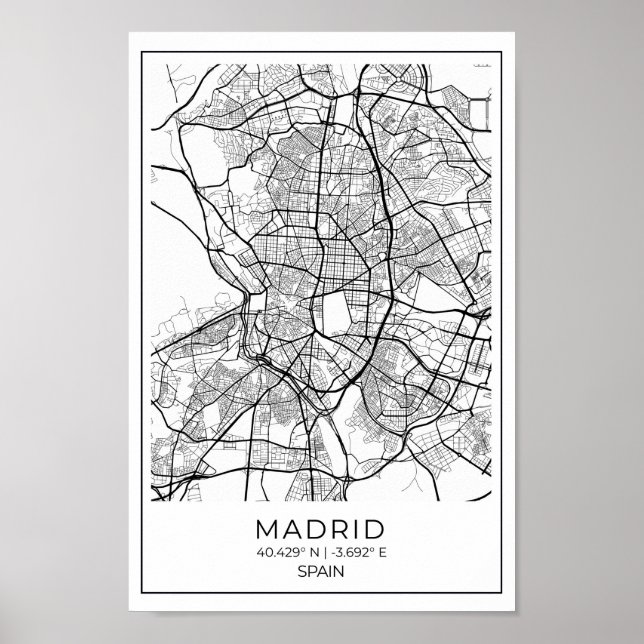 Madrid White Karta Poster - Madridmurens konst (Framsidan)