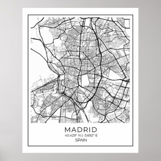 Madrid White Karta Poster - Madridmurens konsthänd