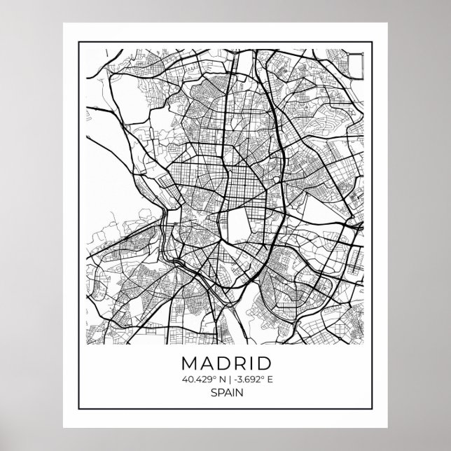 Madrid White Karta Poster - Madridmurens konsthänd (Framsidan)
