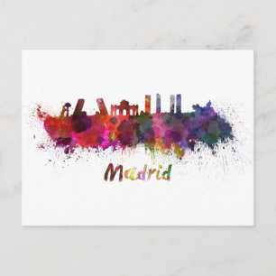 Madrids siluett i akvarell vykort
