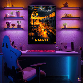 Madrids siluett - Kol Monokrom Konst - Urban Poster