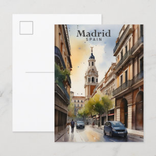 Madrids spanska vattenfärgsmålningsresa vykort