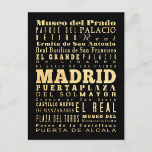 Madrids stad Typography Art Vykort
