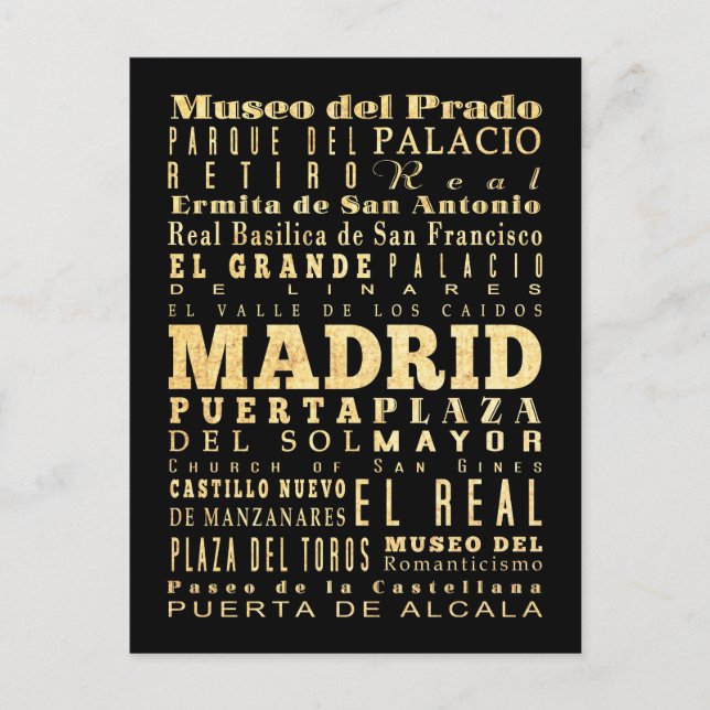 Madrids stad Typography Art Vykort (Framsida)