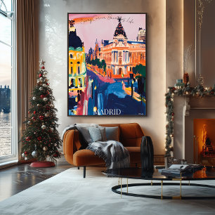 Madrids stadslandskap med ikoniska gator i fauvist poster