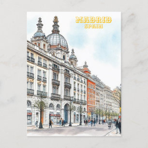 Madrids vattenfärgsmålning vykort