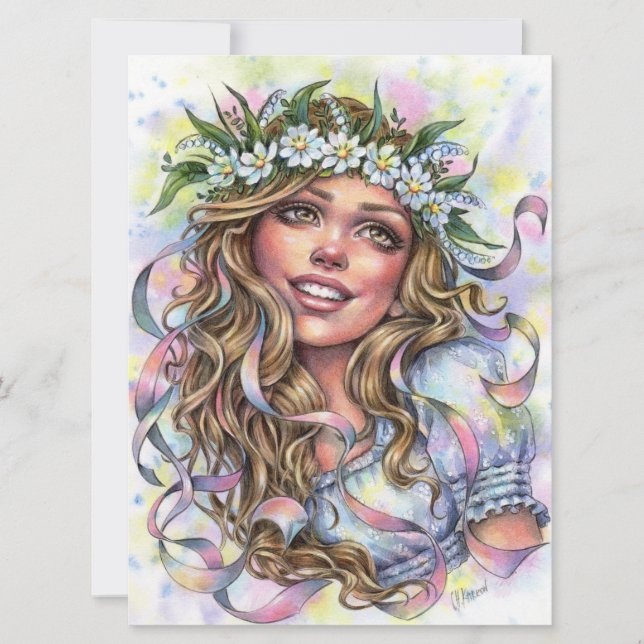 Mae Beltane Vår Maypole Dancer Girl Art Card (Framsida)