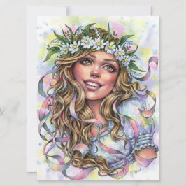 Mae Beltane Vår Maypole Dancer Girl Art Card
